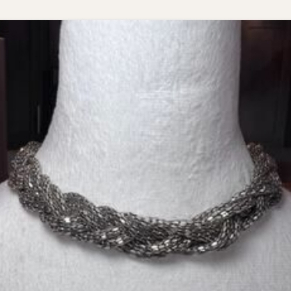 Y2K Express Gunmetal Gray Scale Braided Mesh Choker Necklace - Picture 7 of 7